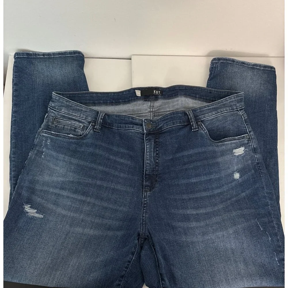 Kut from the Kloth Jeans Plus 20W Boyfriend Distressed Blue Denim Stretch Casual - Picture 2 of 15
